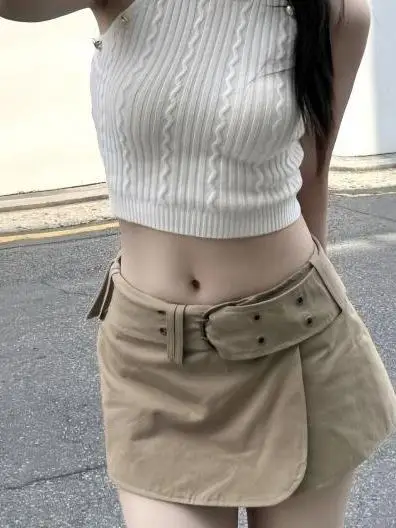 

American Retro Workwear Skirt Women's High Waist Slimming Sexy A-Line Skirt Casual PU Fabric Micro Stretch Polyester