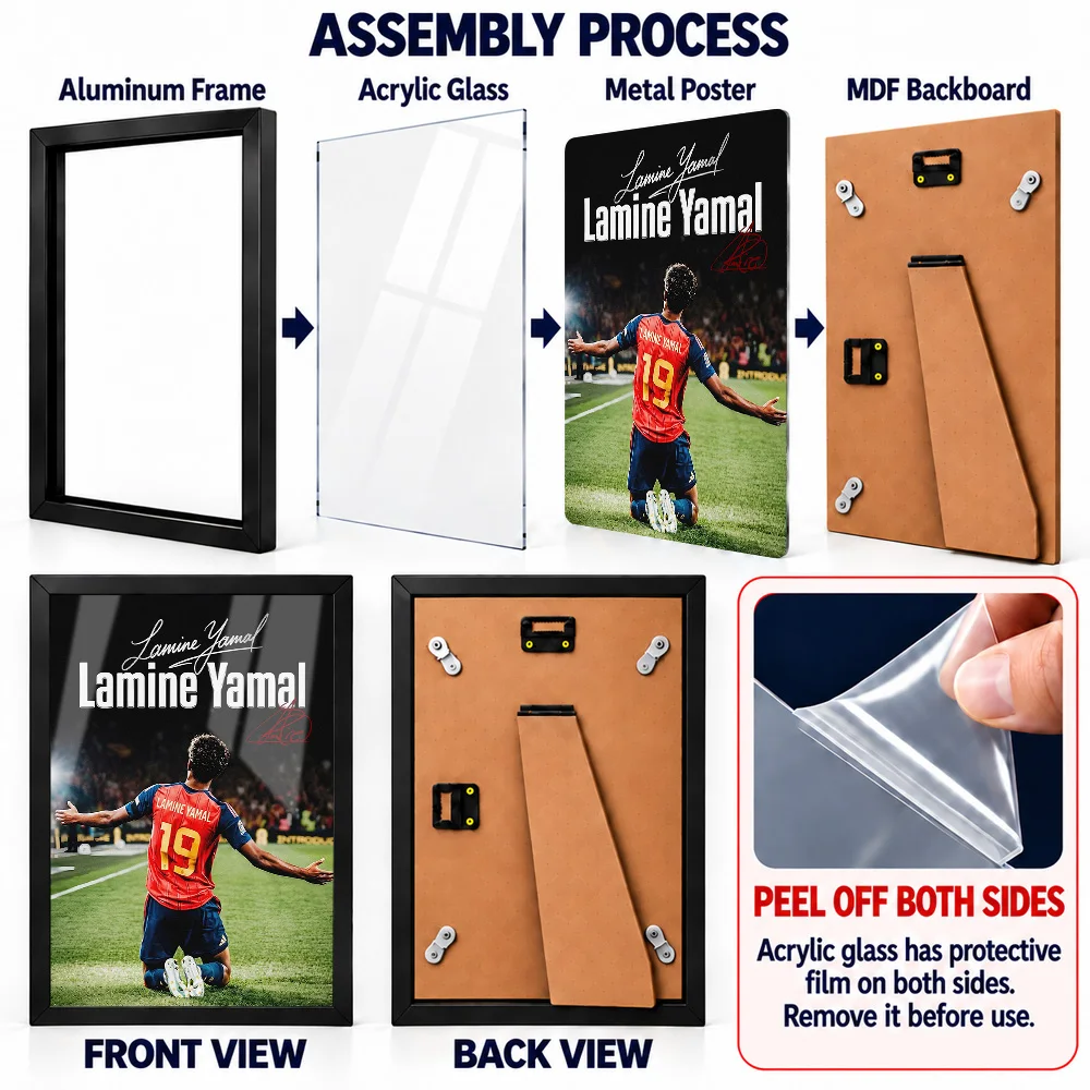 Lamine Yamal Football Metal Poster With Aluminum Alloy Frame Customized Goal Celebration Photography Wall Art For Sports Room