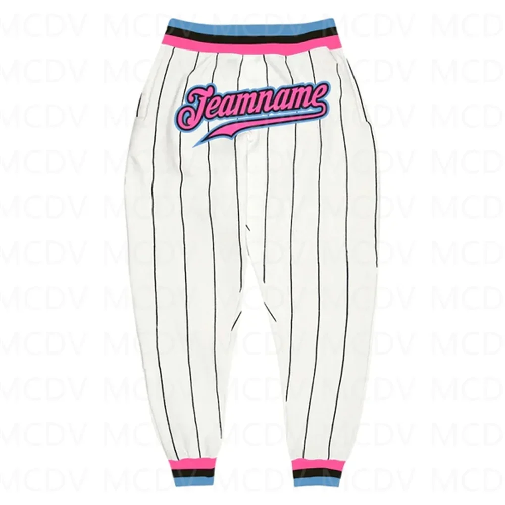 

Custom White Black Pinstripe Pink-Light Blue Sports Pants 3D Printed Casual Unisex Jogging Trousers Loose Sports Pants