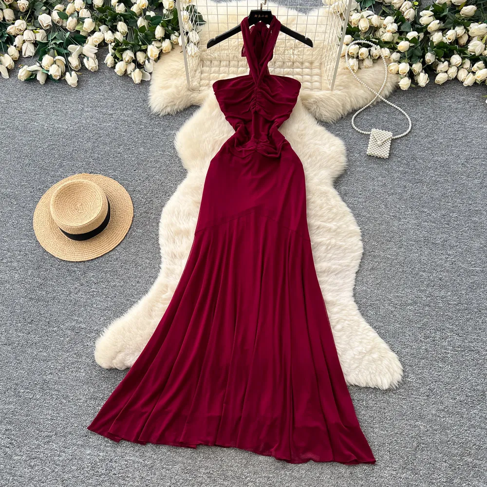 

Women Long Dress Sexy Dresses A Line Vestidos Y2k Streetwear Halter Sexy Sleeveless Hip Wrap Elegant Evening Party Night 2026