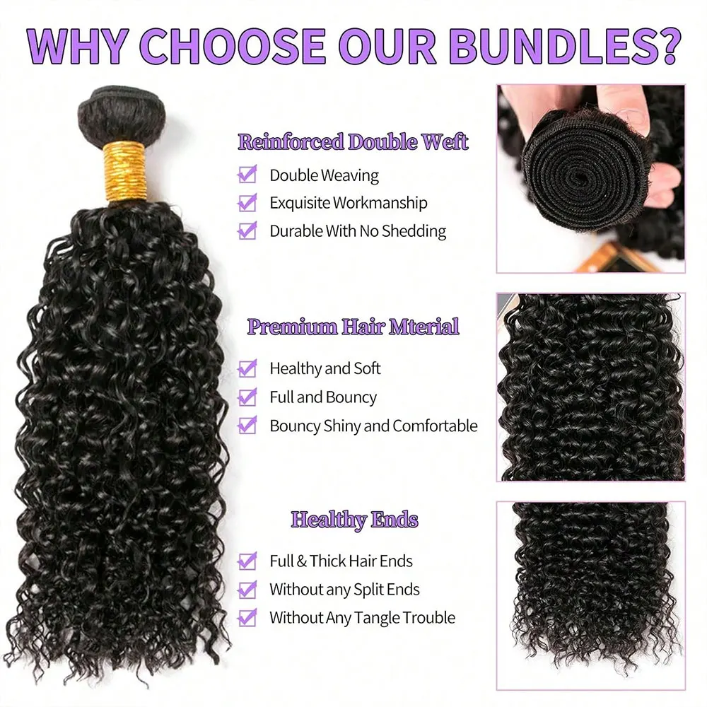 Human Hair Bundles Jerry Curly Bundles Natural Color Brazilian Combo pack Quick Weave Human Hair Extensions Natural color