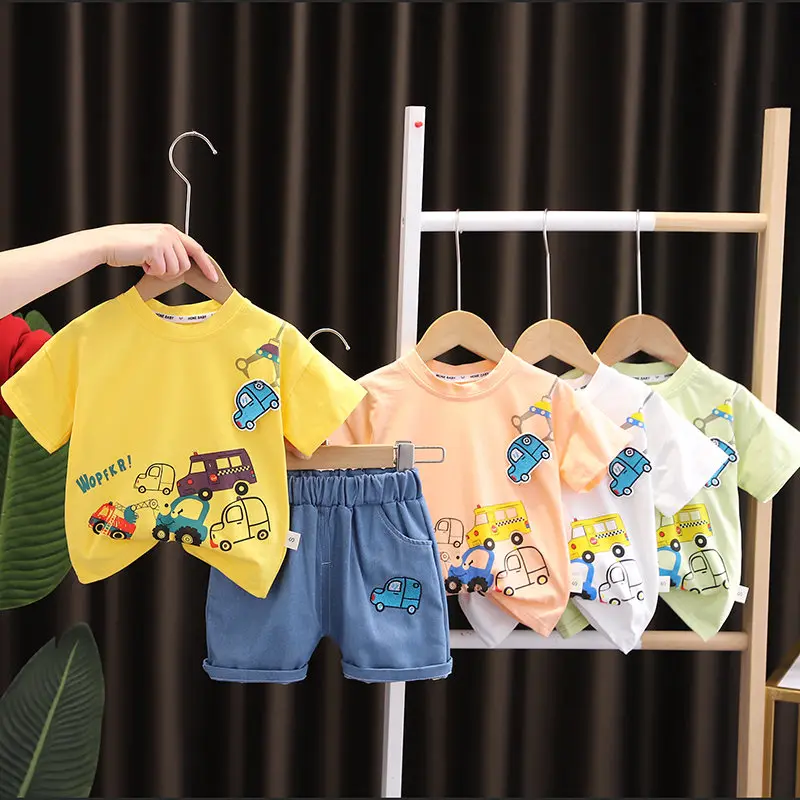 Summer Children Boys Infant Cotton Clothes Cars T Shirt Shorts 2pcs/Set Toddler Fashion Clothing Baby Tracksuits 1 2 3 4 5 Years