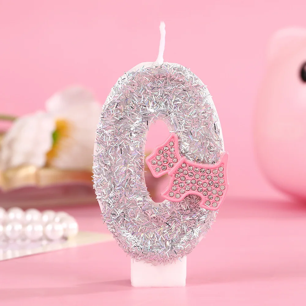 Pink Puppy Number Birthday Candles, Silver-Colored Candles, Party Gifts, Birthday and Anniversary Candles