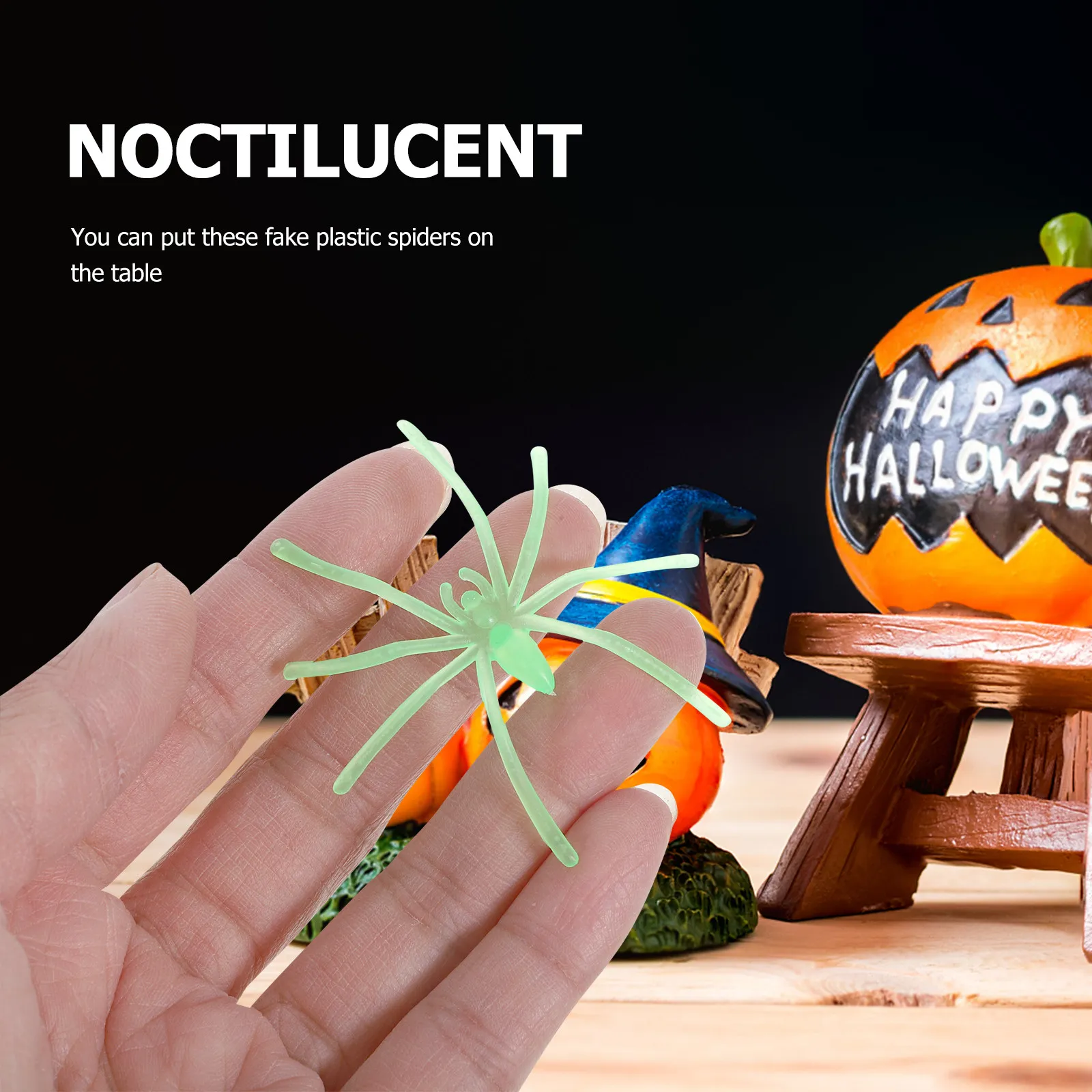 50Pcs Night Glow Small Spiders Halloween Decorations Fake Plastic Spider Party Trick Glow in The Dark Spider Props