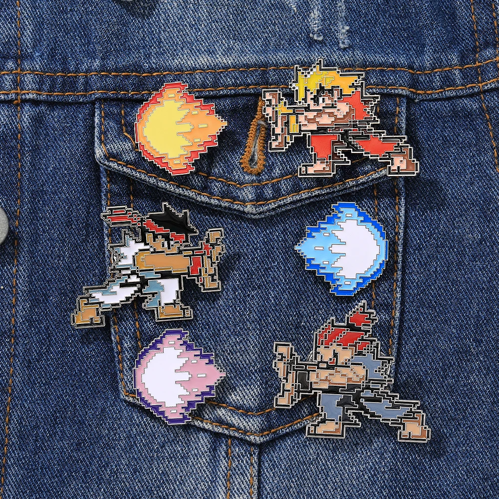 Street Fighter Collectible Enamel Brooches GOUKI RYU KEN Hadoken Pixel Pins Game Badge