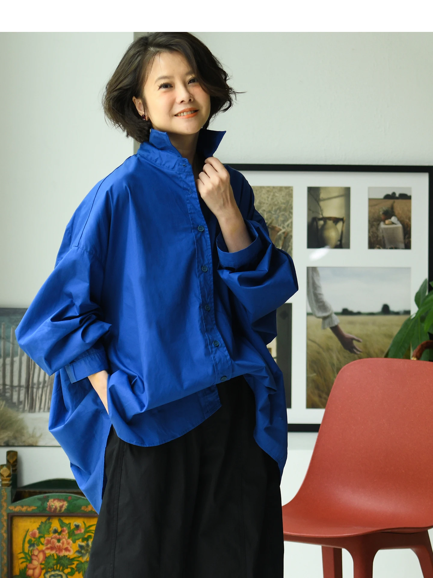 

Свободный крой из чистого хлопка, повседневное женское осеннее пальто Faion с художественными пуговицами и длинными светями средней длины