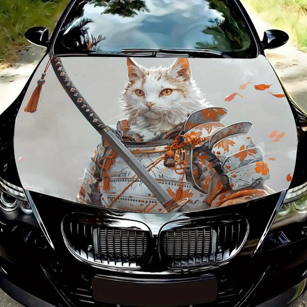 

Personalized fun warrior cat animal car vinyl wraps, car hood vinyl feature graphic sticker