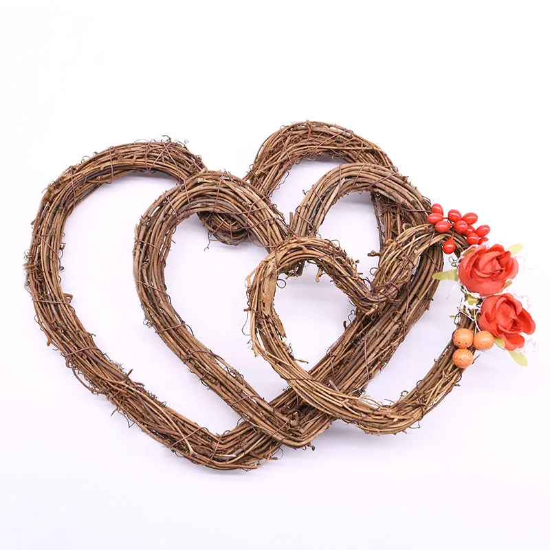 8-30cm Round Love Heart Natural Rattan Wreath Stem Branch Ring Garland For Wedding Birthday Party Decor Supplies Christmas Gift