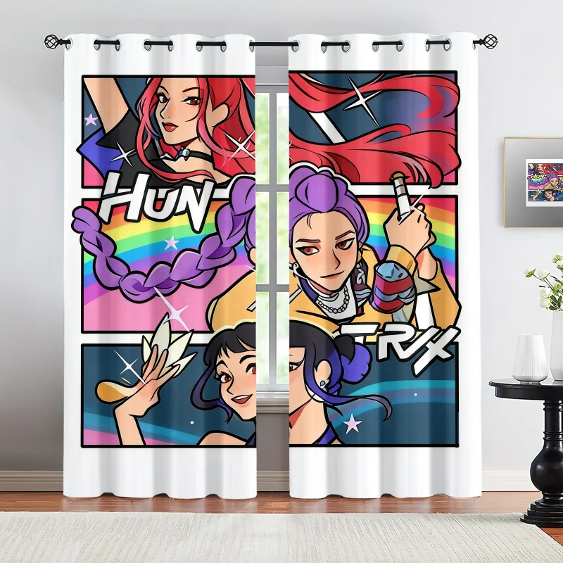 2pcs Hasbro Kpop Anime Girls Curtains 3 Panel Comic Print Blackout Curtains Rainbow Star Background Window Drapes for Teens