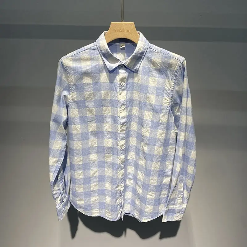 New 2026 Spring Men Check Long Sleeve Shirt Loose Casual Trendy Menswear
