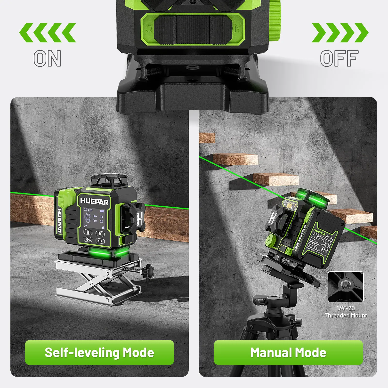 Huepar Laser Level Self-leveling 4x360 with Remote Control 16 Lines Green Beam upto 100Ft-904DG