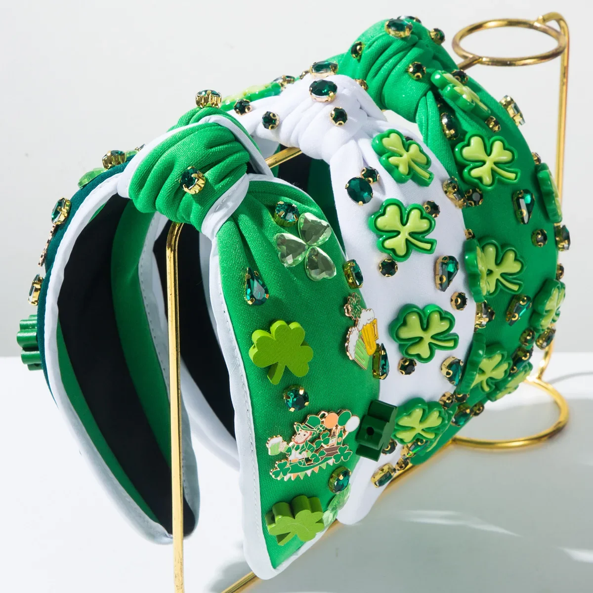 

New Irish Green Hat Day St. Patrick's Day Diamond Clover Headband Green Hair Accessories