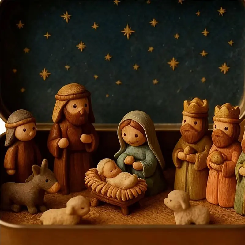 2X Small Nativity Set Tin Box Pocket Size Jesus Birth Decoration Christmas Nativity Display Decor-A27R