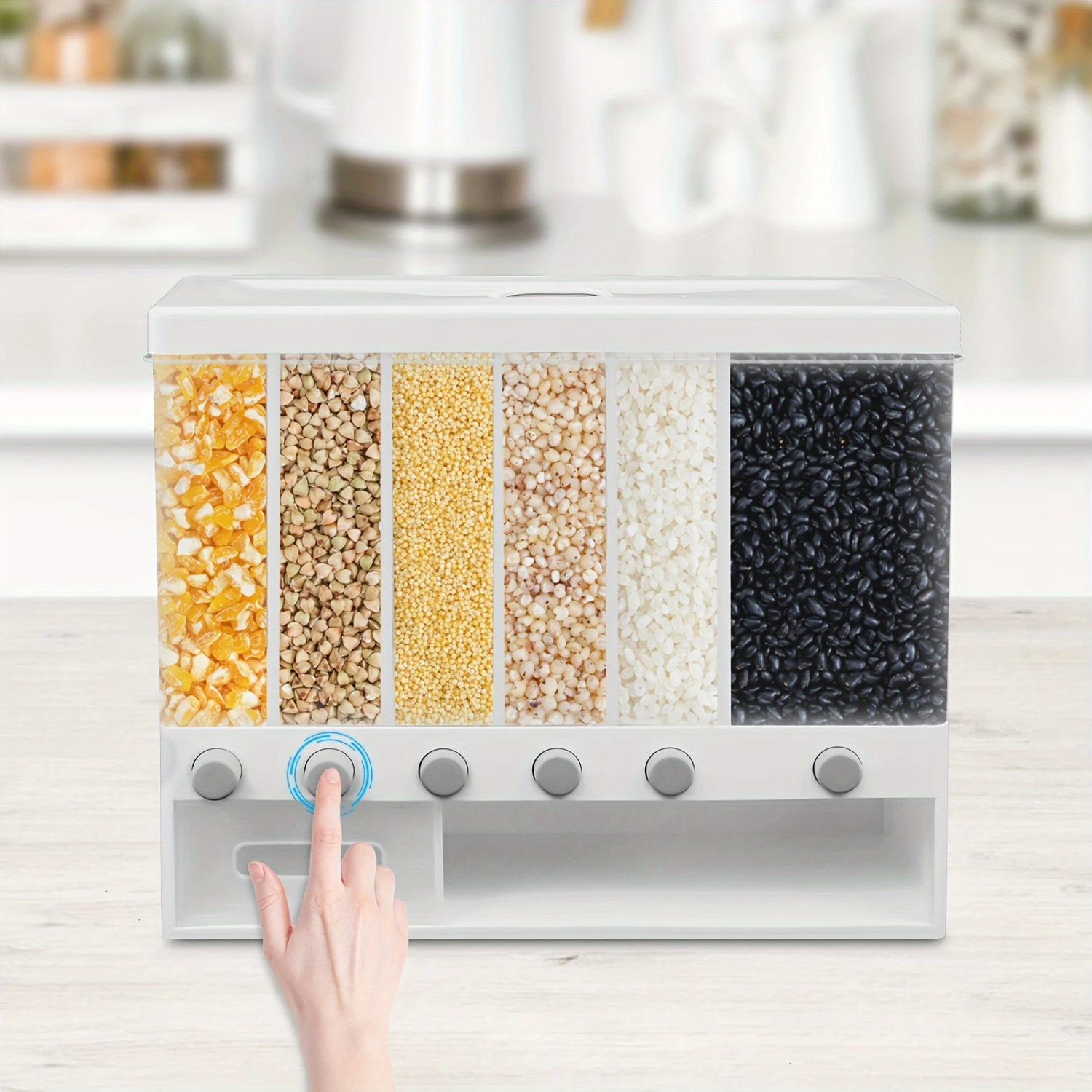 6-Grid Rice Cereal Dispenser Dry Food Container Organizer Kitchen
