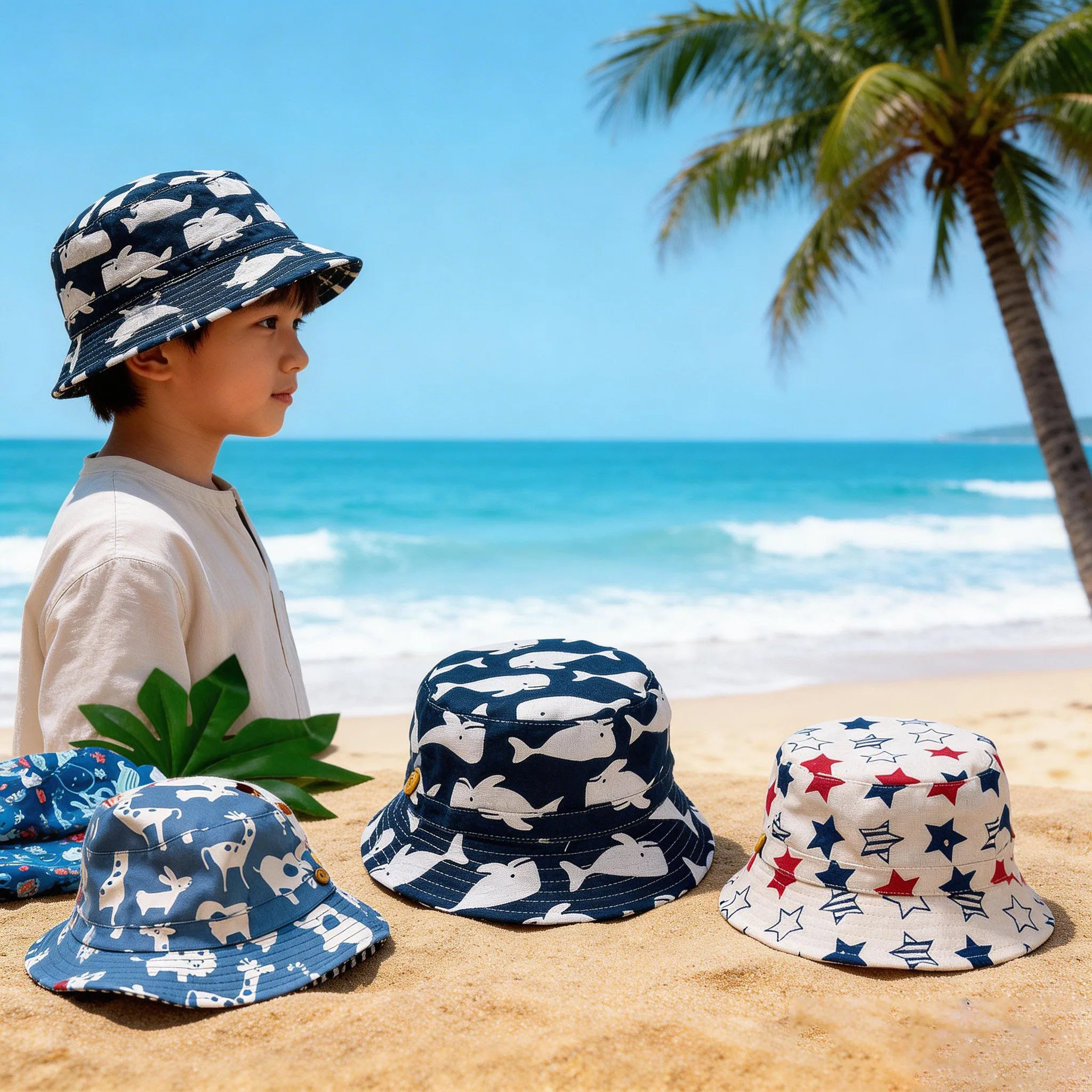 Sommer-Fischerhut für Kleinkinder, Jungen und Mädchen, Sonnenschutz, Strandurlaub, Panama-Kappe im Fischerstil, verstellbare breite Krempe