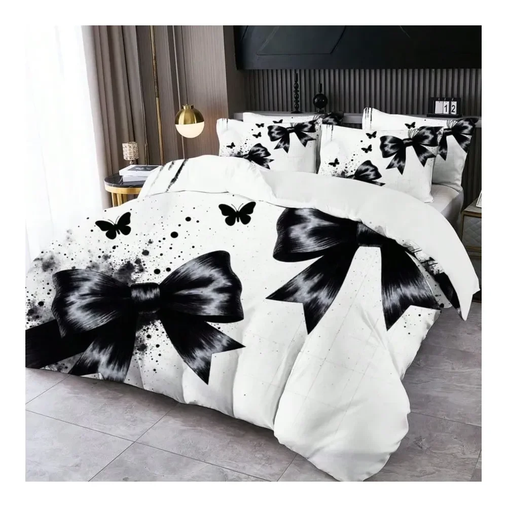 

3pcs Numeric Bow Print Duvet Cover Set 1pc Duvet Cover 1 2pcs Pillowcase, Comforter Not Included, Soft SkinFriendly, Suitable F