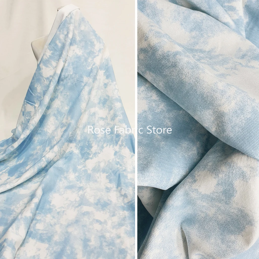High quality Tie Dyed Jeans Fabric Colorful Printed Denim Cloth Tissu Cotton Twill Sewing Dress Coat Blazer DIY Handmade 50cm