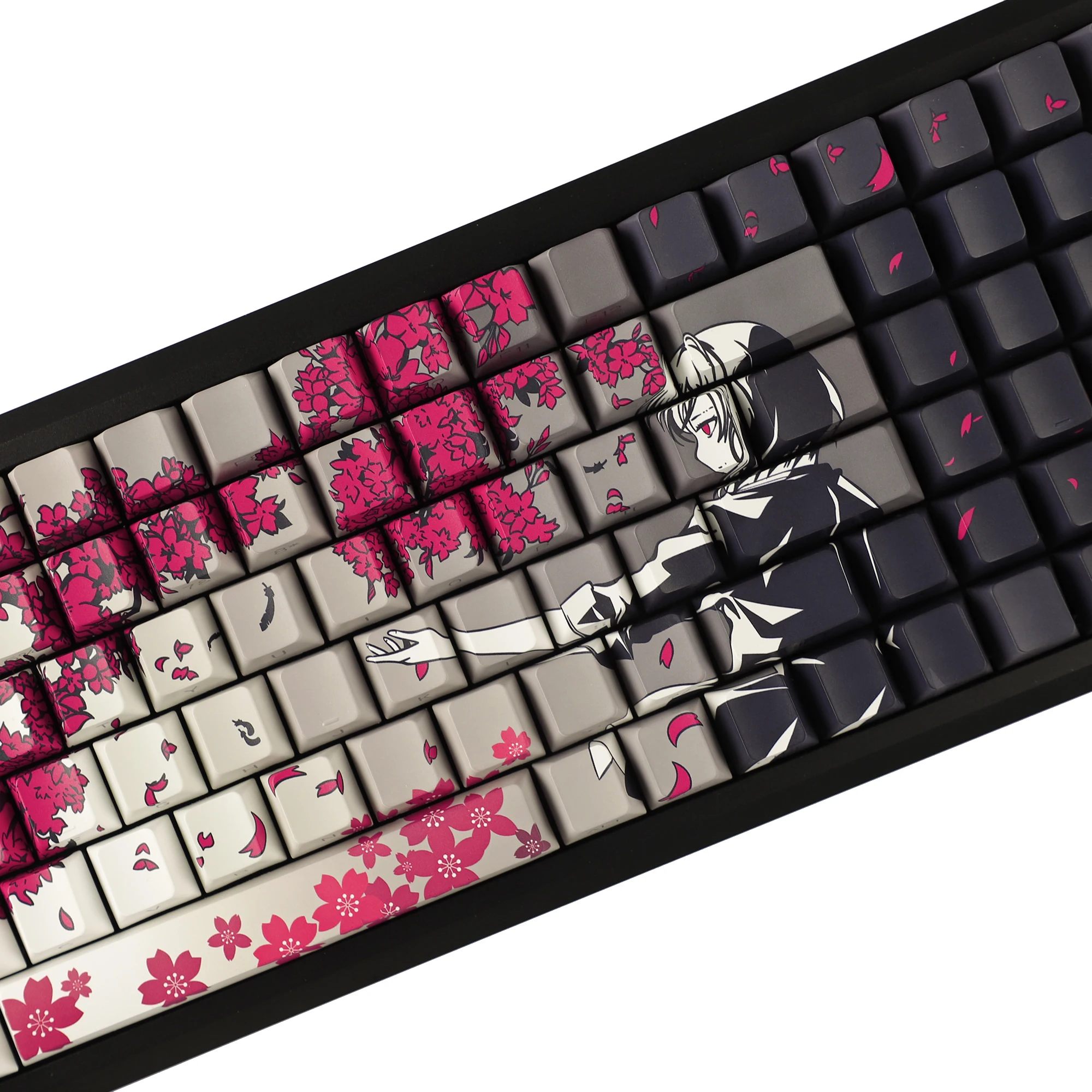 Imagem -03 - Ymdk 131 Cinza Raven Sakura Keycap Cereja Perfil Duplo Tiro Lateral Brilho Através de Teclas Pbt para Teclado Mecânico mx