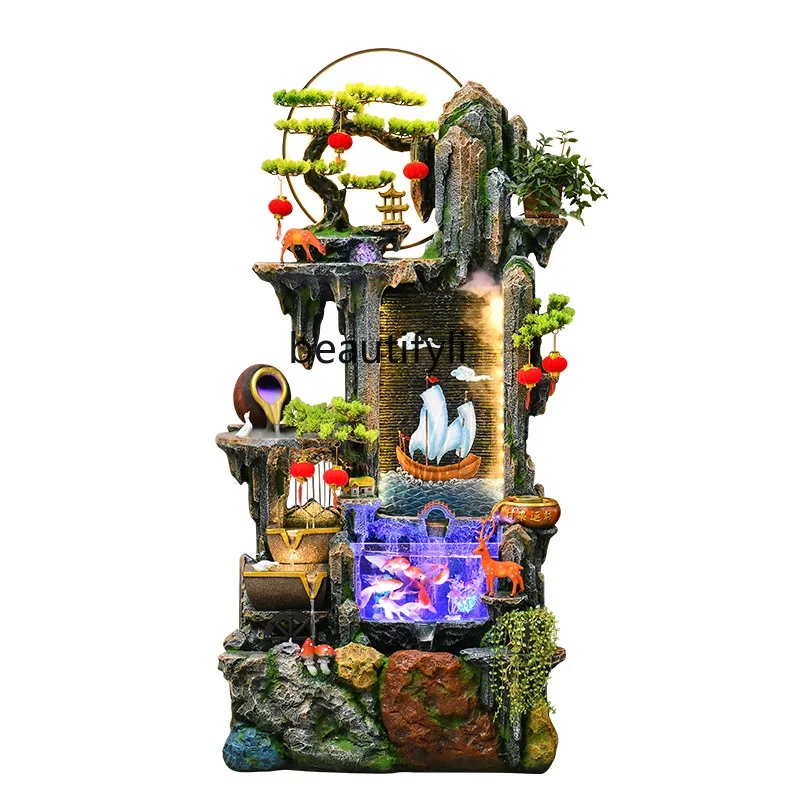 

l Flowing water fountain ornament circulating water rockery fish pond landscape making money feng shui wheel landing