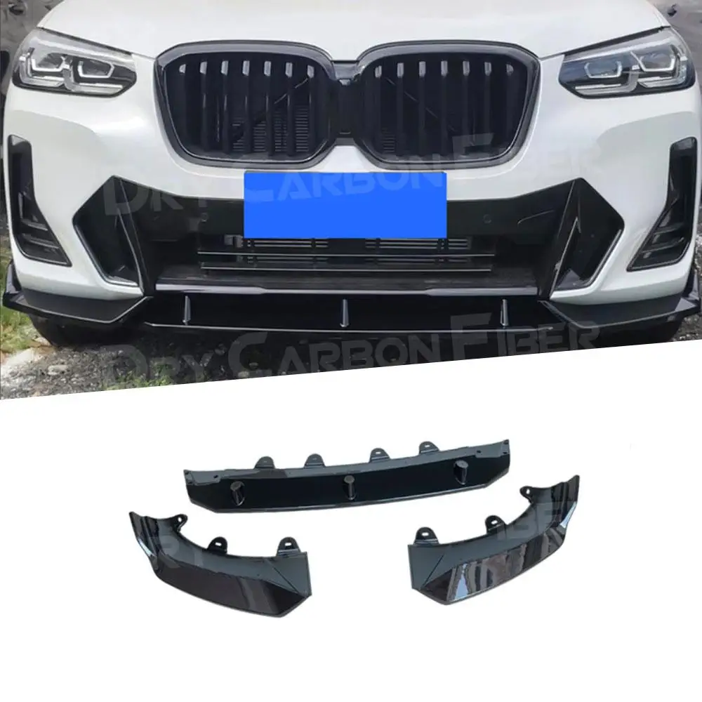 

3Pcs/set Front Bumper Lip Chin Spoiler For BMW X3 G01 X4 G02 M Sport 2022+ Gloss Black Front Bumper Lip Chin Spoiler Body Kit