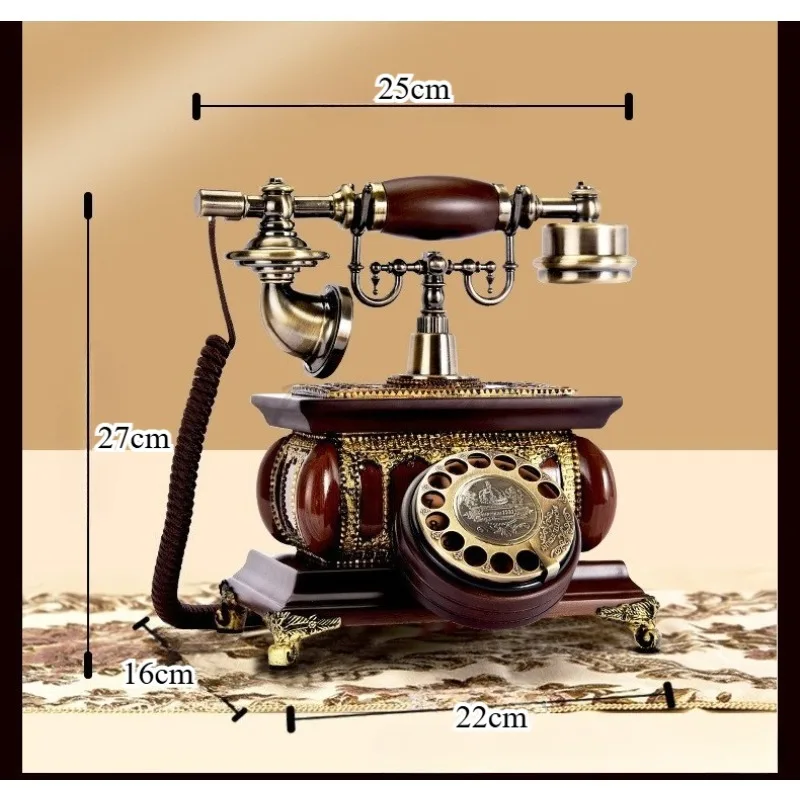 Wired Vintage Telephone European Style Vintage Solid Wood Rotary Dial Living Room Household Landline Mechanical Ringtone