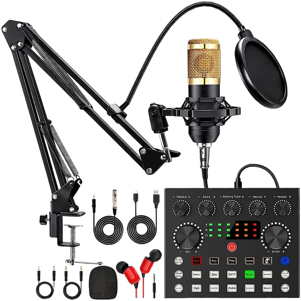 Podcast Equipment Bundle Metal Shock Mount Podcast Microphone Bundle Double-Layer Pop Filter for Laptop Streaming/Live Broadcast