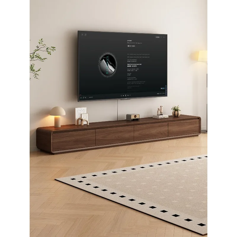 New medieval floor-to-ceiling solid wood TV cabinet, coffee table small apartment living room home locker, walnut TV cabinet