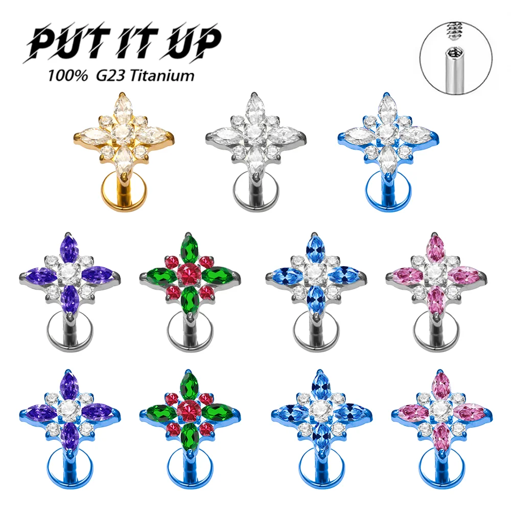 PUTITUP F136 Titanium Anodized Horse Eye Round Zirconia Earrings Fashion Punk Style Ear Bone Lip Studs Body Piercing Jewellery