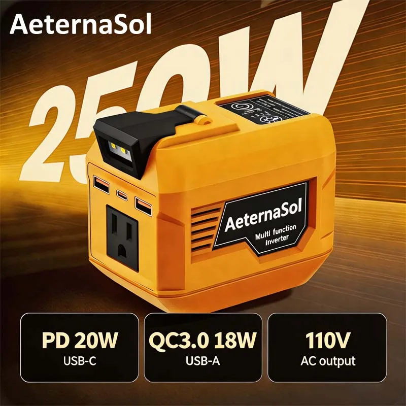 (US Stock 2-5 Days) AeternaSol 250W Power Inverter 500W Peak For 18V DeWalt 20V