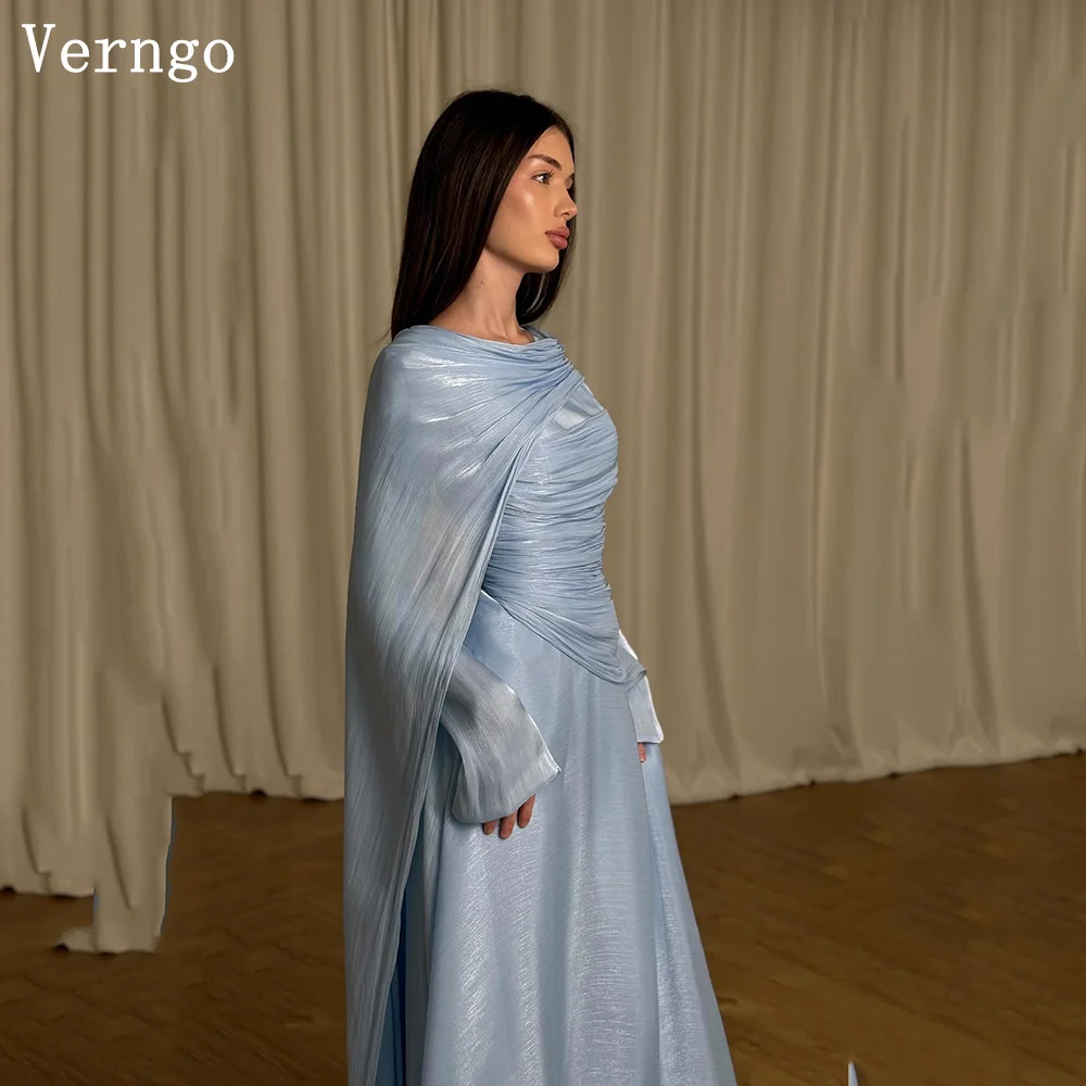 

Verngo Light Blue Shiny Satin Evening Dress Shawl Elegant Formal Occasion Dresses Women Saudi Arabia Prom Gowns Customized