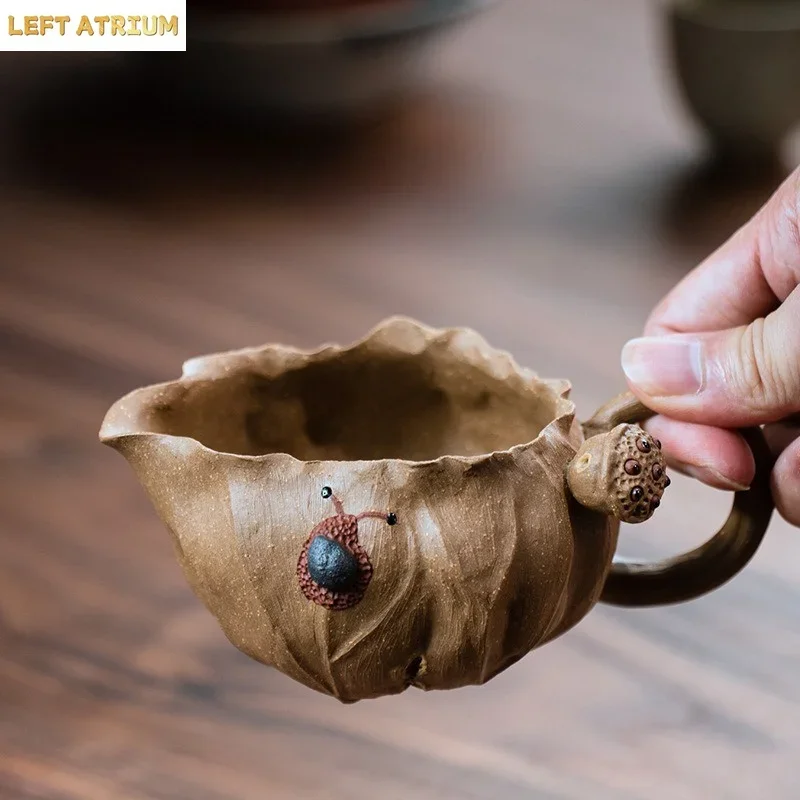 1pc Purple Clay Bionic Lotus Leaf Fair Cup Full Hand Tea Divider Lotus Fun Public Cup Accessories