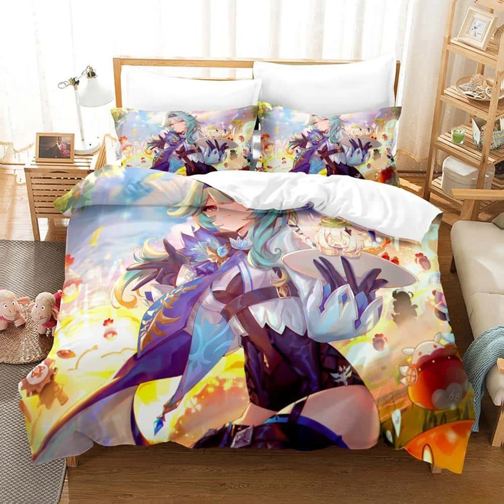 

Kawaii Anime Genshin Impact Eula Lawrence Bedding Set Single Twin Full Queen King Size Bed Set Adult Kid Bedroom Duvetcover Sets