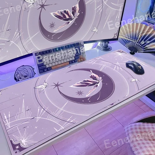 Imagen 2 del producto Alfombrilla mágica para teclado de ordenador portátil, accesorio Extra femenino, alfombra bonita para Gamer, color morado, rosa, Kawaii, luna, estrella
