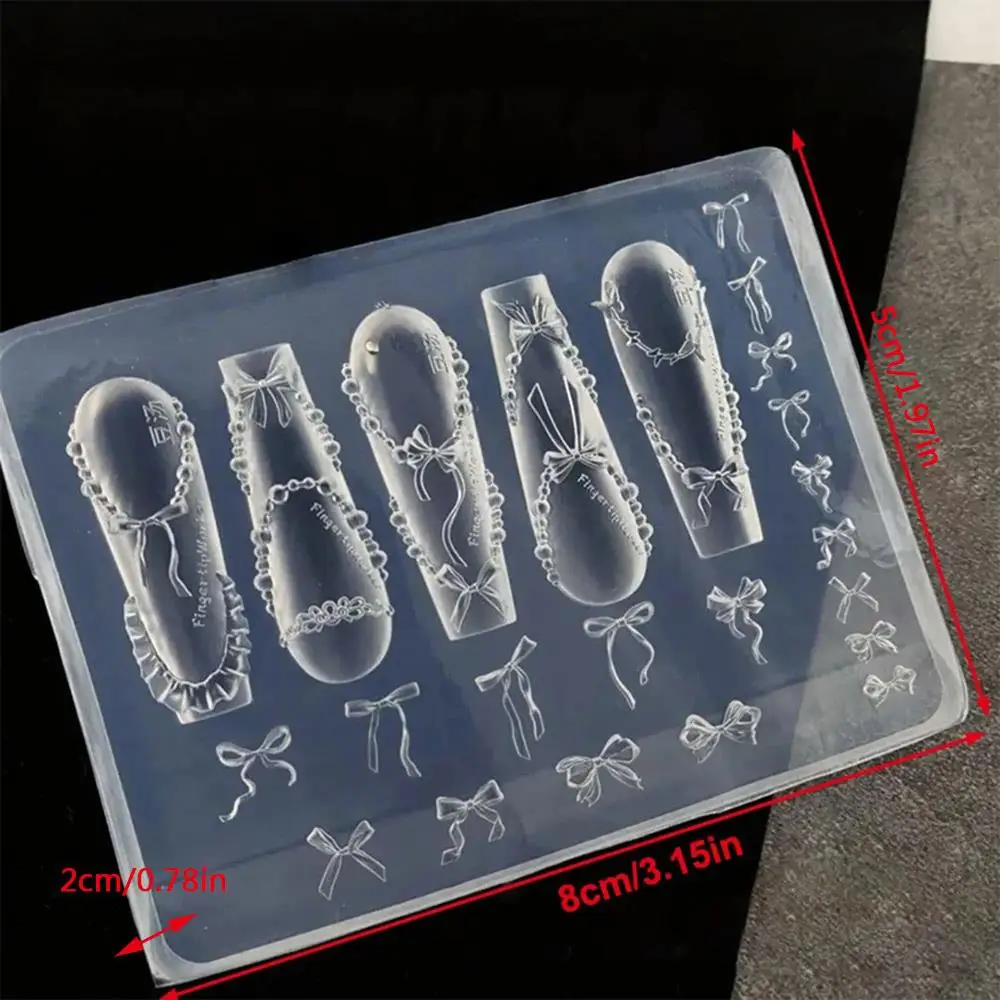New Bowknot Bead Chain Ribbon 3D Bow Relief Silicone Nail Mold Acrylic Mold Nail Art Decorations DIY Design Manicure Decorations