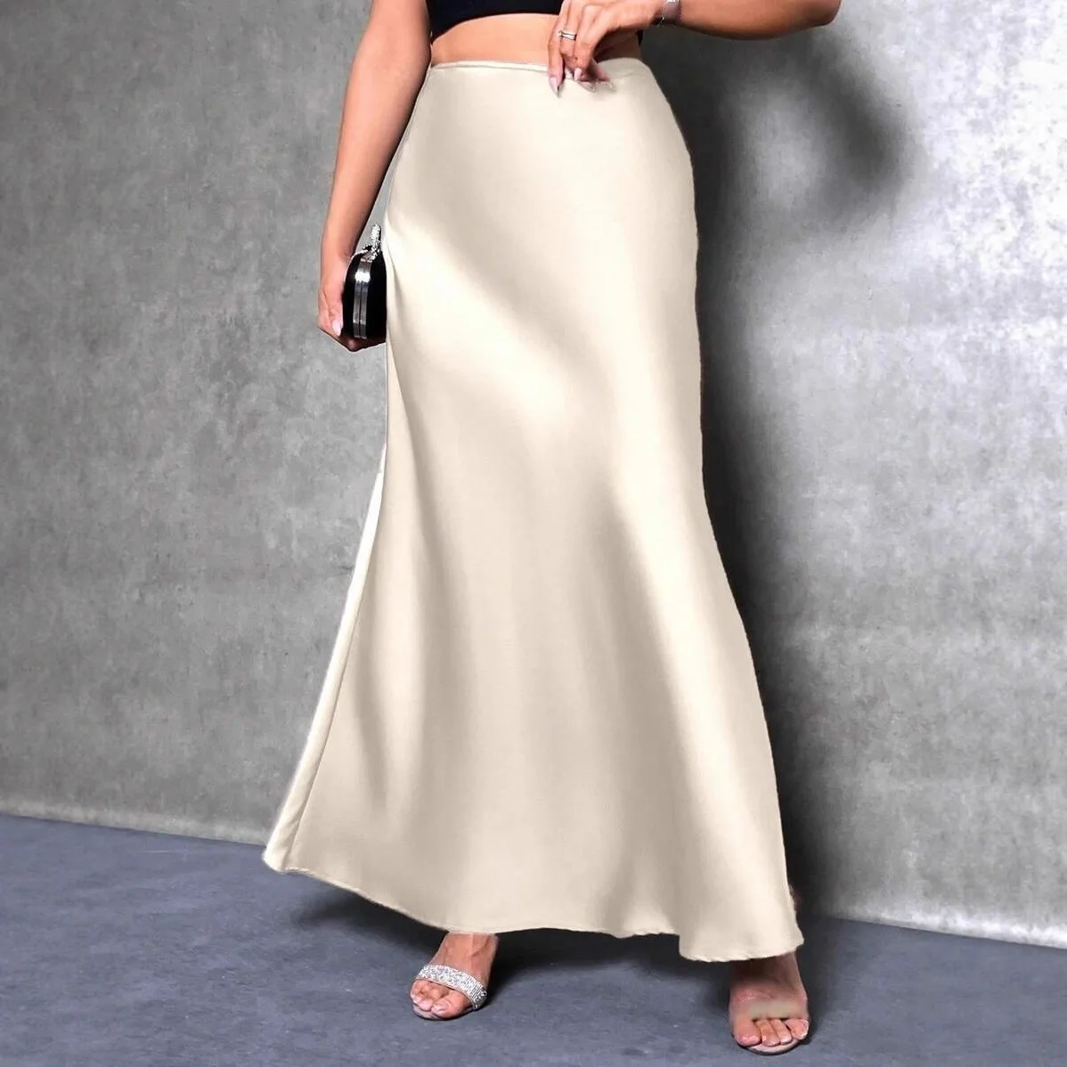

2026 High Waist Soft Casual Streetwear Bottom Skirt Spring Summer New Women Long Stain Skirts Elegant Solid Satin