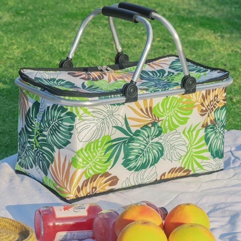 

Spring Outing Picnic Basket Large Capacity Insulated Foldable Camping With Complete Tableware Set Aluminum Foil Preservation