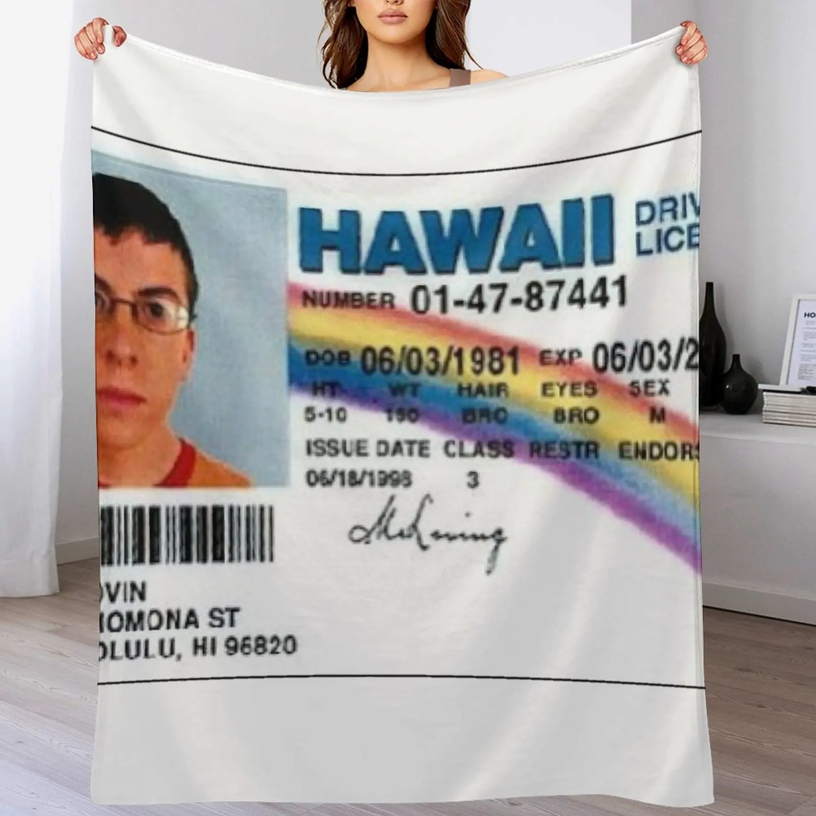 McLovin Fake I.D Throw Blanket Single Decorative Throw Blankets