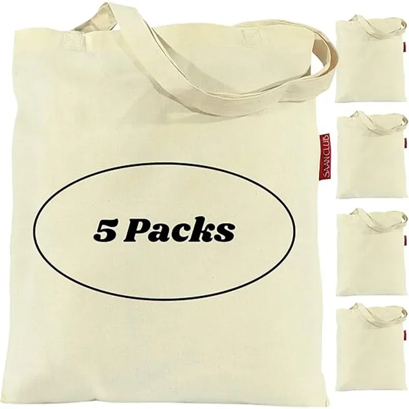 STR10 Canvas Tote Bags, Plain Lightweight Washable Foldable Canvas Grocery Bags