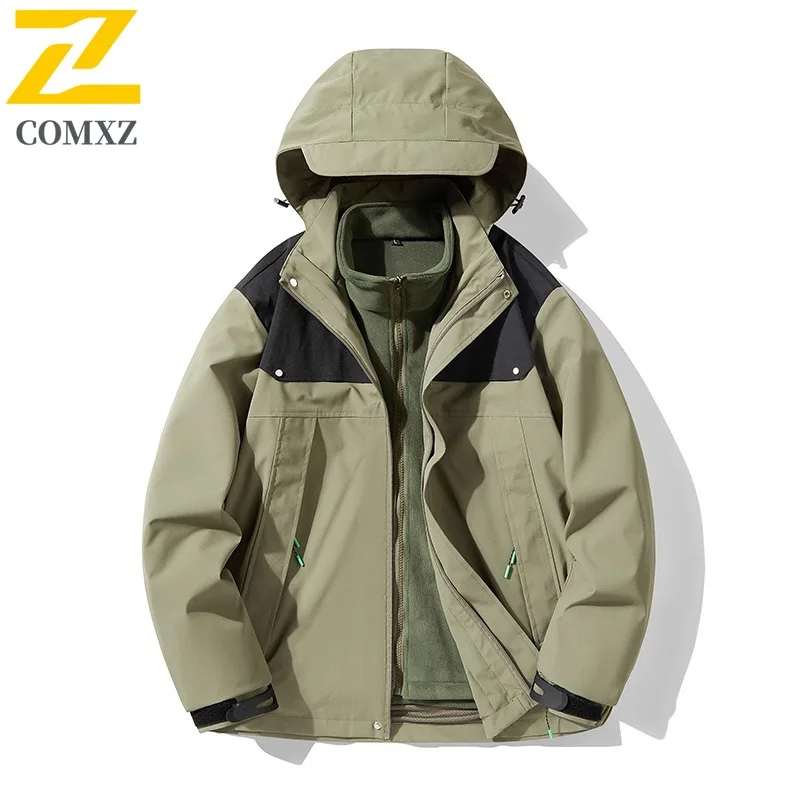 COMXZ 3 في 1 معطف سميك مقاوم للرياح مقاوم للماء المشي لمسافات طويلة في الهواء الطلق السفر سترة واقية سترة تسلق الدافئة تنفس الرجال ملابس خارجية