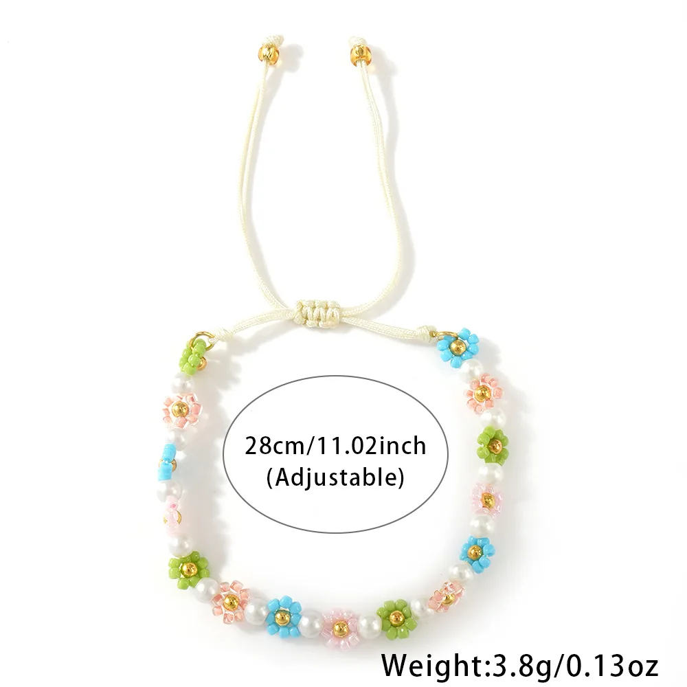 

Bohemia Adjustable Rice Bead Bracelet Multicolored Imitation Pearl Hand-Woven National Style Simple Creativity with Little
