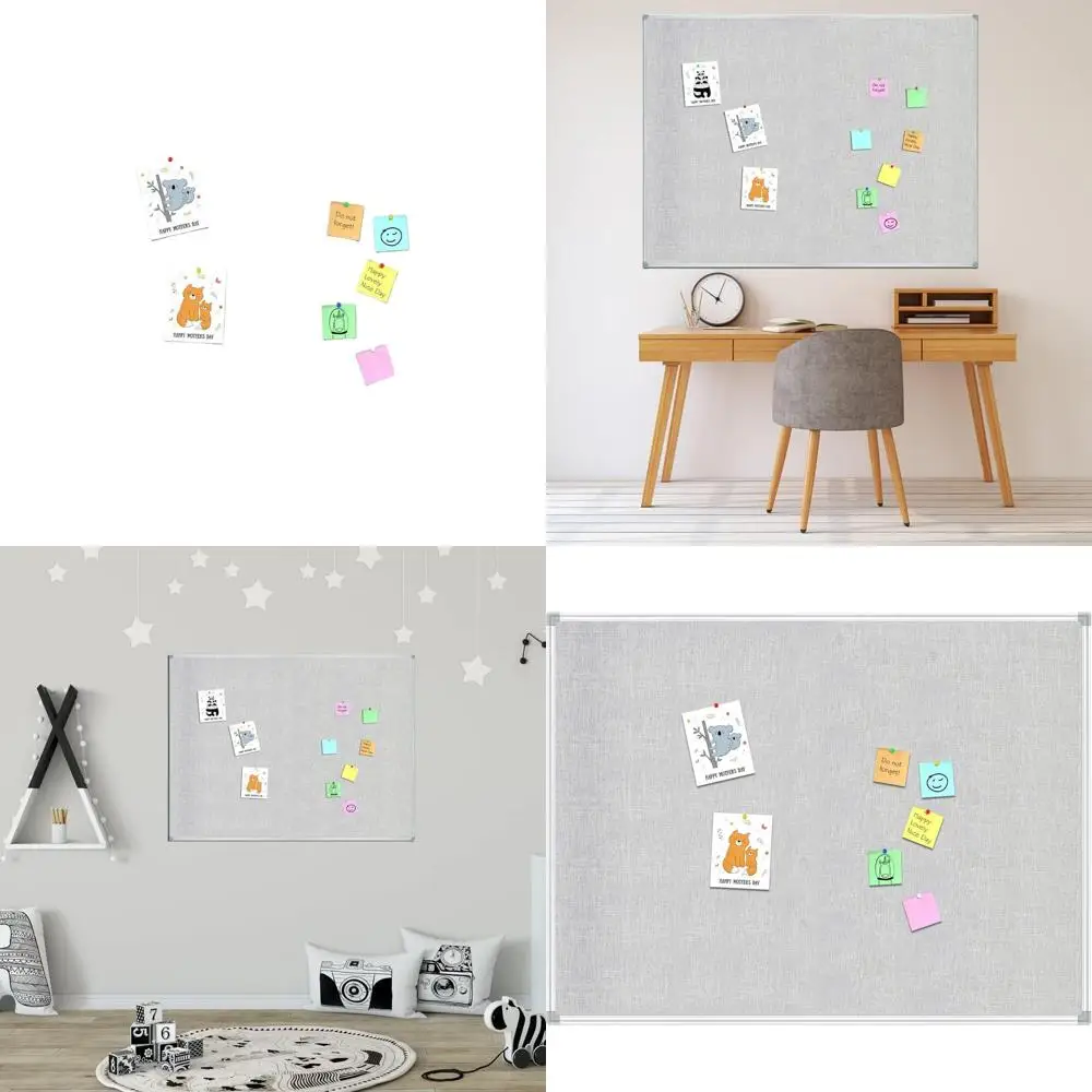 

48x36 Inch Linen Corkboard with Silver Frame - Decorative Linen-Covered Bulletin Board for Home, Kitchen, or Office