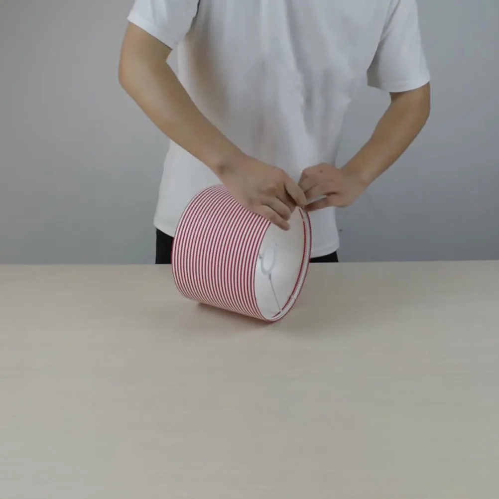 

Linen Lampshade Detachable Cylinder Jute Light Cover Red White Striped Fabric Table Lampshade Home Decor Indoor Lighting