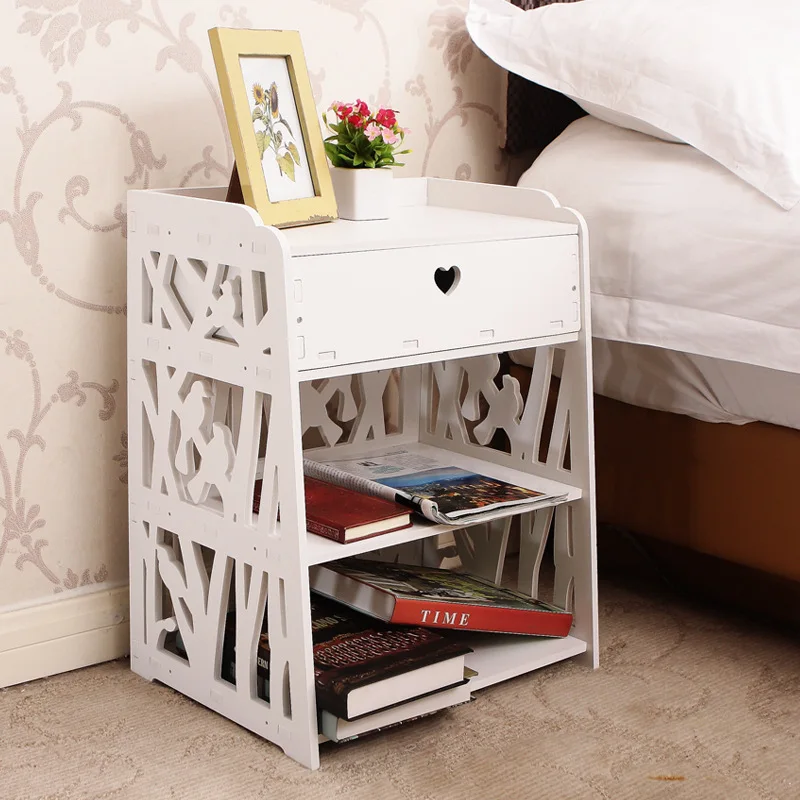 2022 new home bedroom white bedside table simple European style carved with drawer finishing storage storage cabinet