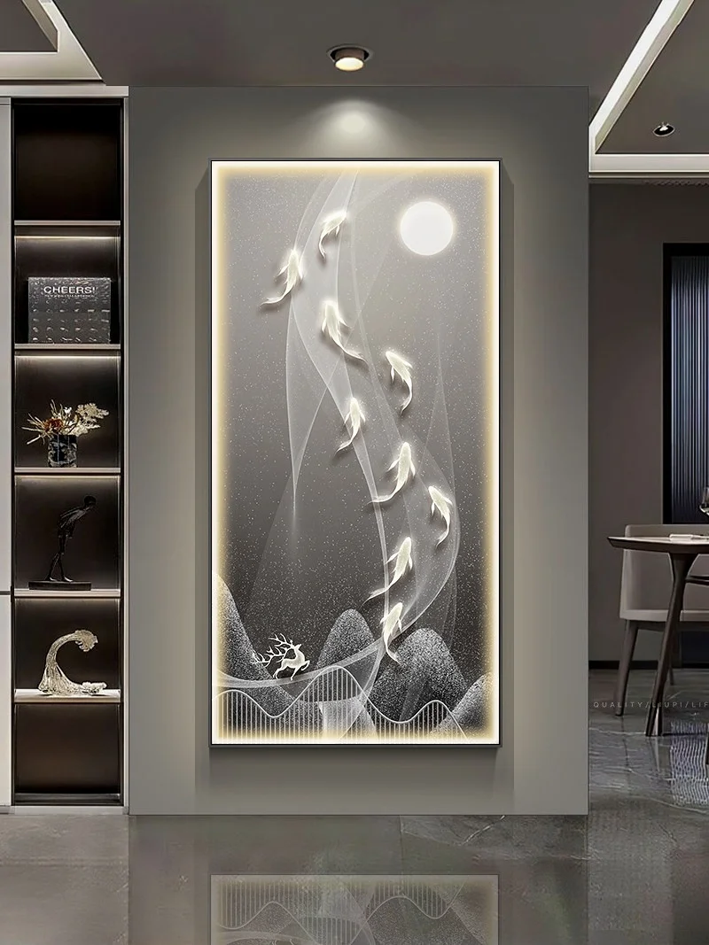 Modern Luxury Home Decoration Painting Led Lamp Living Room Vertical Version Background Wall Hanging Painting Luster Wall Lamp
