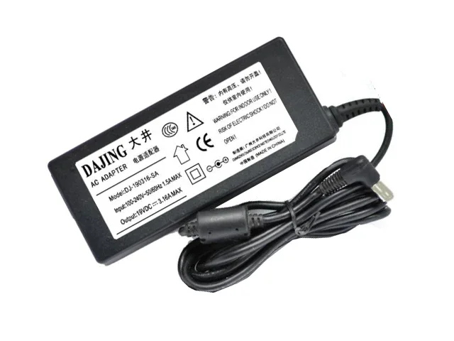 

Power Adapter 19V 3.16A, Barrel 5.5/2.5mm, 2-Prong, DJ-190316-SA