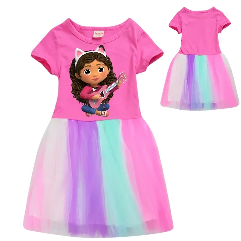 SN88 Gabby Doolhouse Clothes for Baby Girls Summer Short Sleeve Dresses Kids Cartoon Gabby Cats Dress Children Lace Princes*#2@5