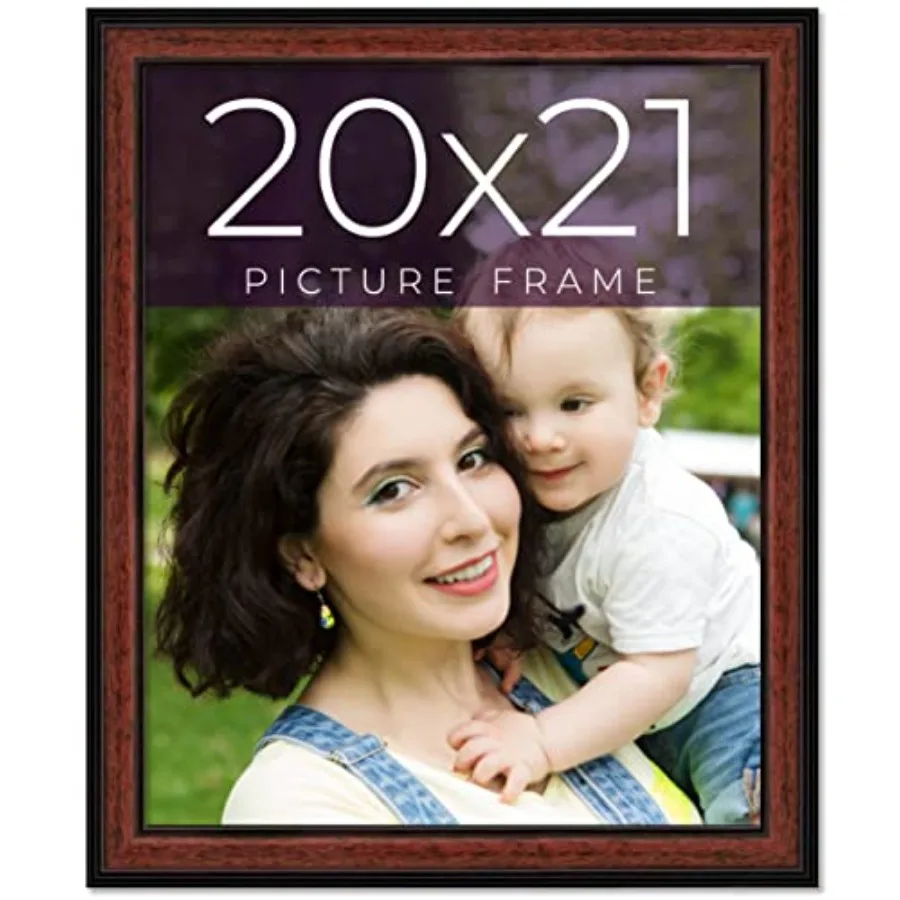 

20x21 Inch Solid Wood Picture Frame in Brown Round Mahogany Finish with 1.25 Inch Moulding Width Ideal for Office Wall Decor Ho