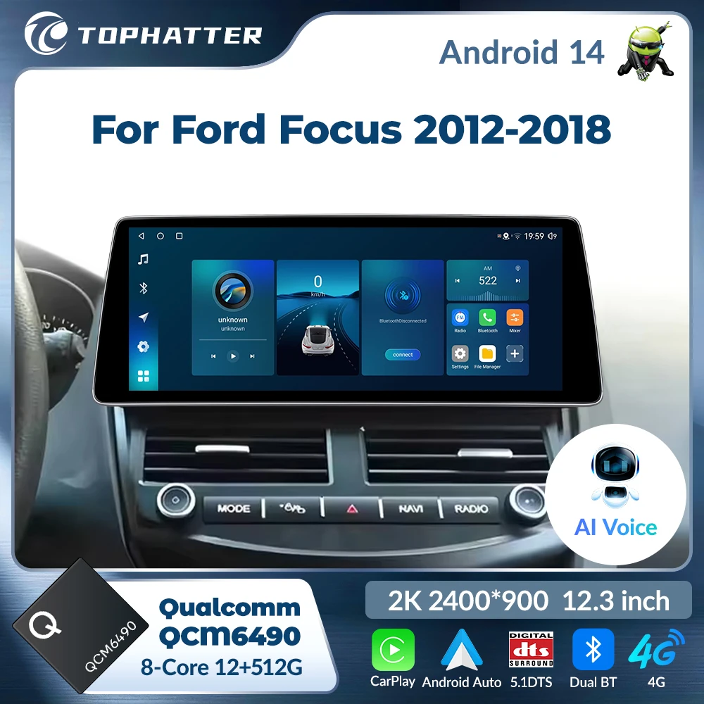 

Android 4G For FORD Focus 2012-2018 12.3in Qualcomm Car Radio Multimedia Video 8Core Player Navi GPS Carplay Auto Head Unit