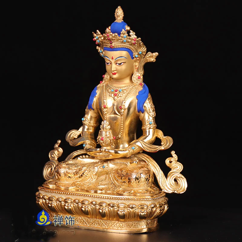 23cm TALL# GOOD Seiko Buddha # bless Safety Health wealth # efficacious Protection Gold-plated Amitayus Buddha statue