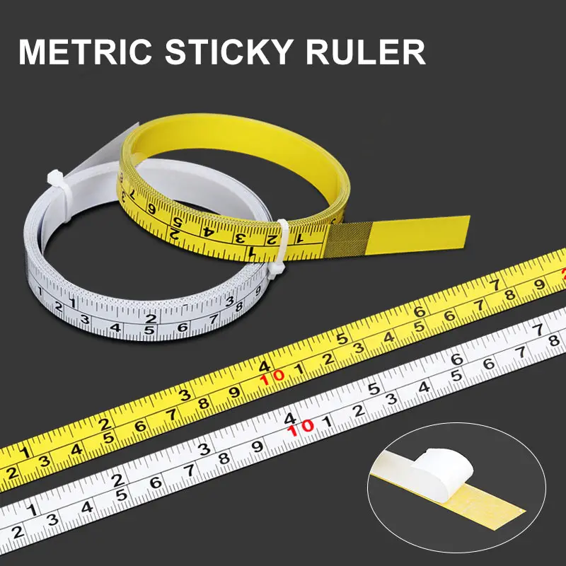 Metric Sticky Ruler 1-5 Meters Self-adhesive Carbon Steel Ruler Clear Scale Viscosity Tape Width 13MM Woodworking Flat Ruler